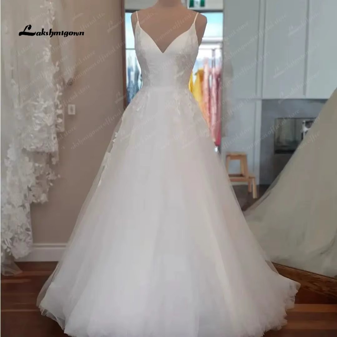 Lakshmigown V Neck Lace Boho Sleeveless Wedding Dress A Line Bridal Customized Chic vestidos de fiesta elegantes para mujer