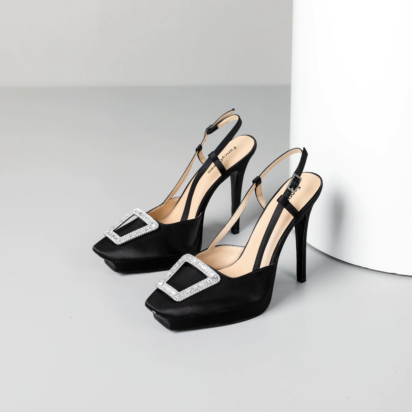 Platform Heels for Women Fashionable Slingback Sandals with Closed Square Toe, Sexy Stiletto Heel Pumps for Date and Party