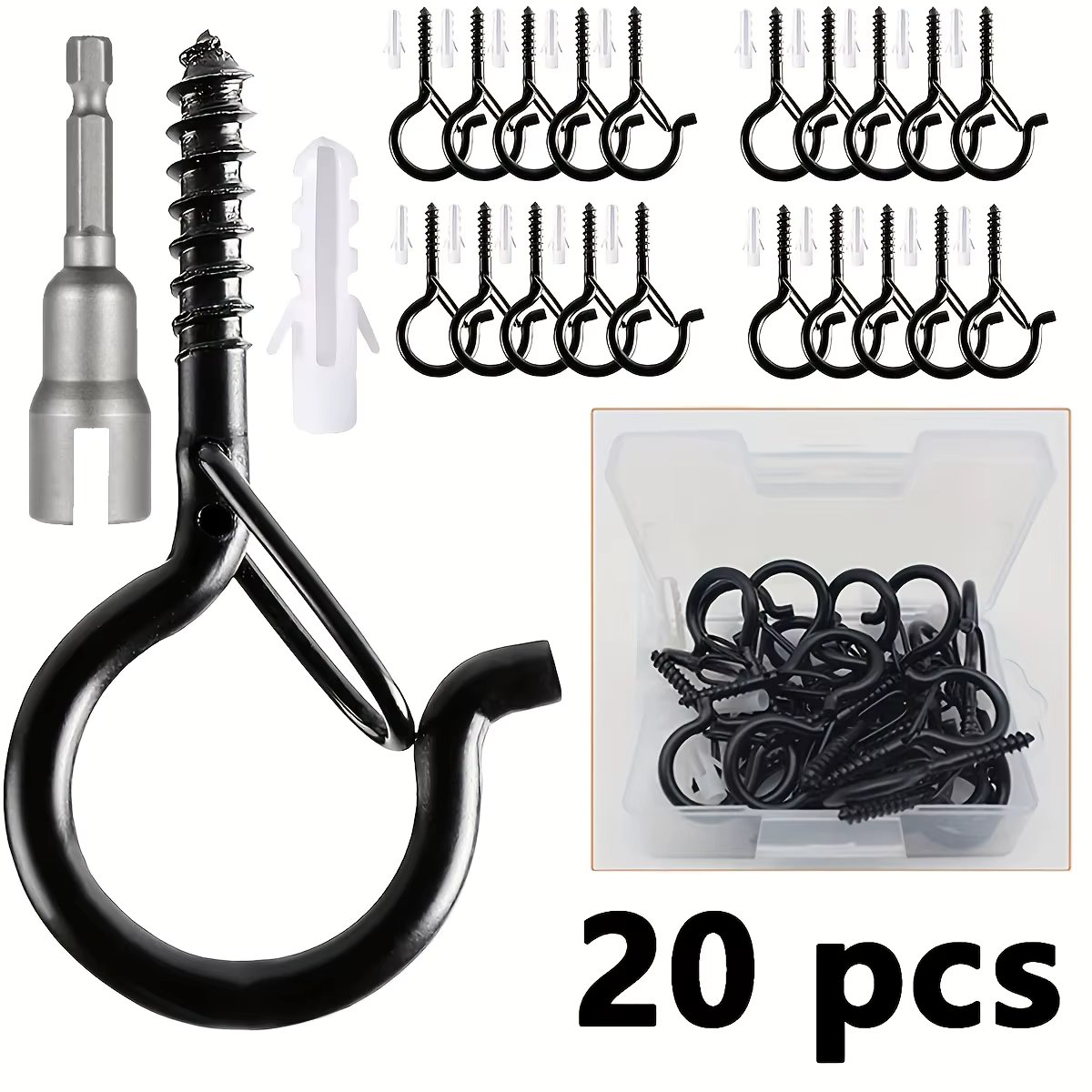 Hanger Hooks with Safety Buckle,Windproof Screw Hooks for Hanging Outdoor String Lights,Ceiling Hooks  Plants,Christmas Lights