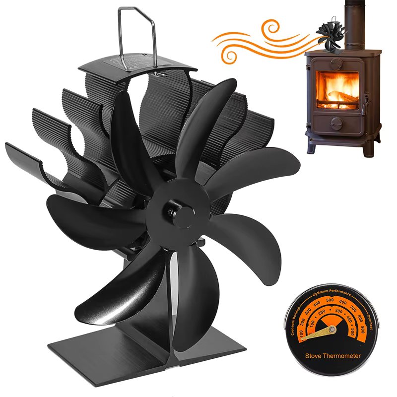 7 Blades Heat Powered Stove Fan Wood Burning Stove Fan for Log Burning Silent Energy Saving Fireplace Fan with Overheat Protect