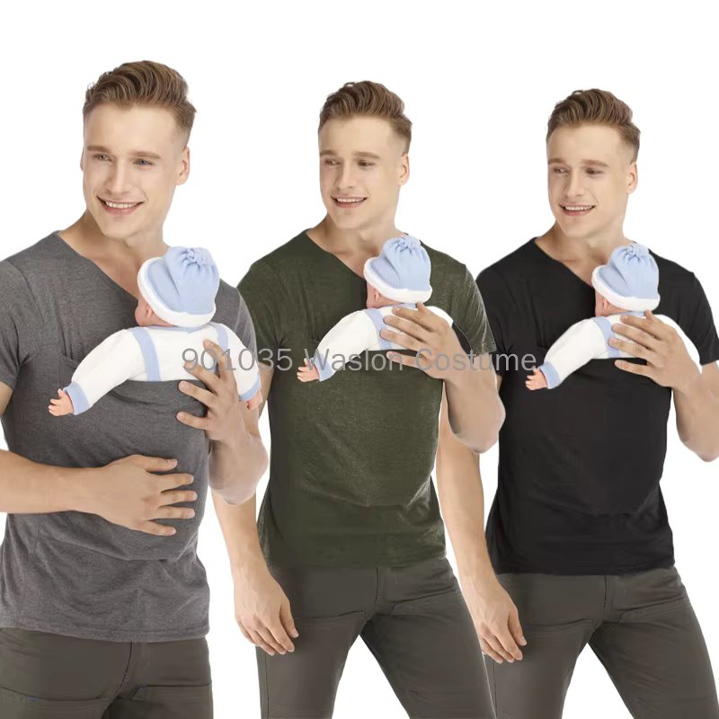 Safety Kangaroo Pocket T-Shirt Baby Carrier Pregnancy Top Clothes Summer Mother Father Soft Feeding Polyester T Shirt