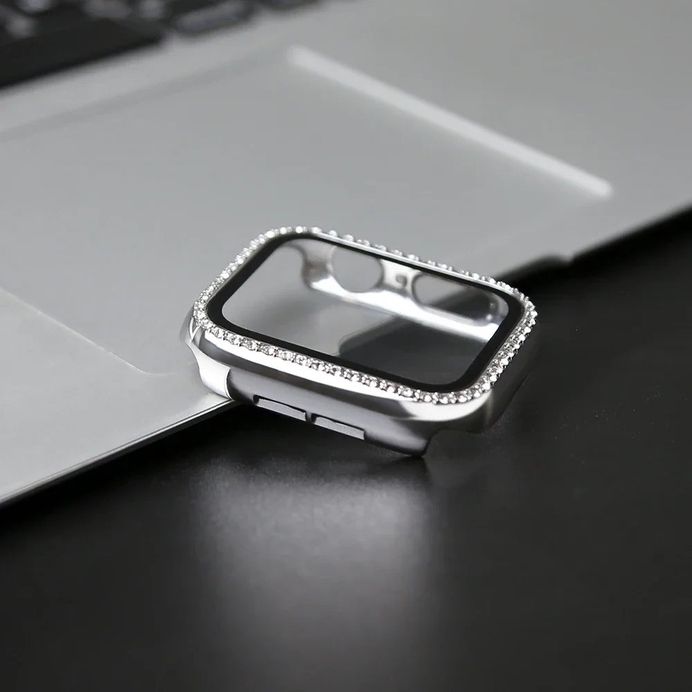 Glass+Watch Cover for Apple Watch 45mm 41mm 40mm 44mm 38mm 42mm Bling Case Diamond Bumper Protector for iwatchSE 9 8 7 6 5 4 3 2
