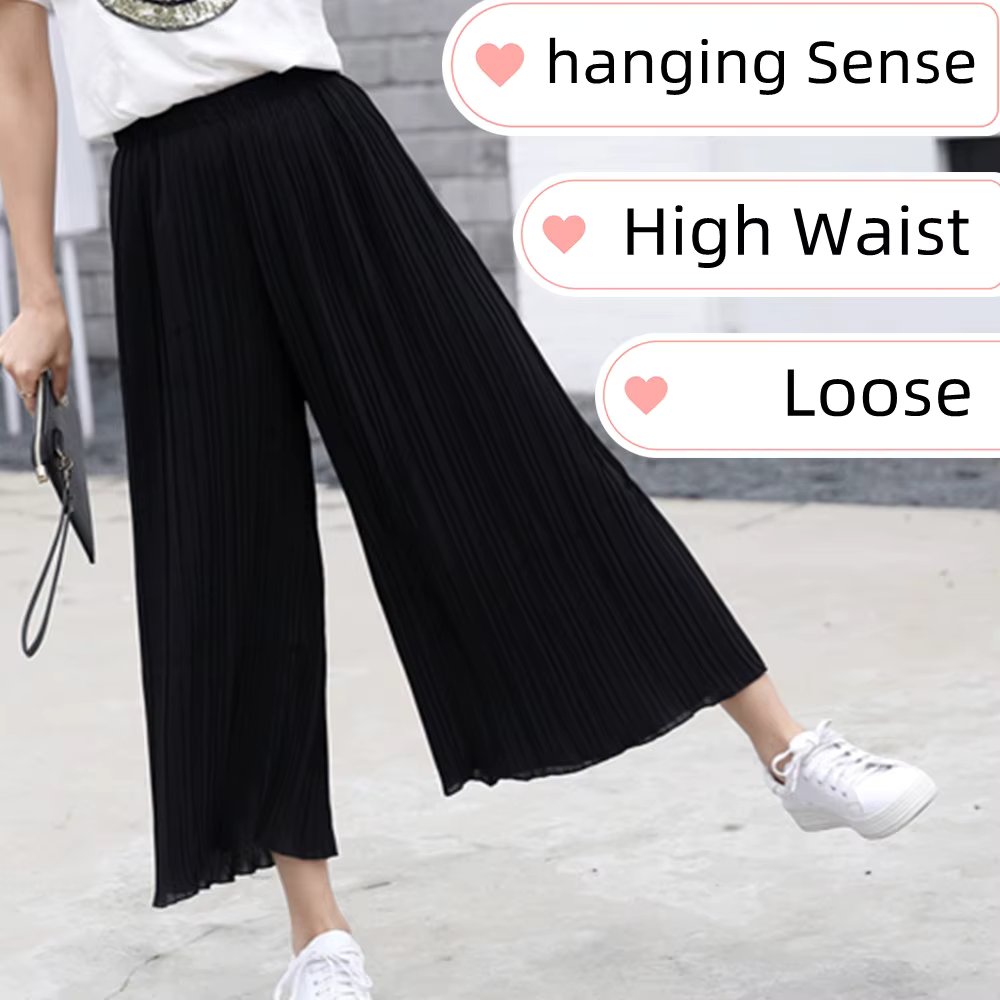 Women's Pants Wide Leg Pants Crinkle Plain Trousers Baggy Elastic Waist Bottoms Woman Clothes pantalones ropa para mujer 바지