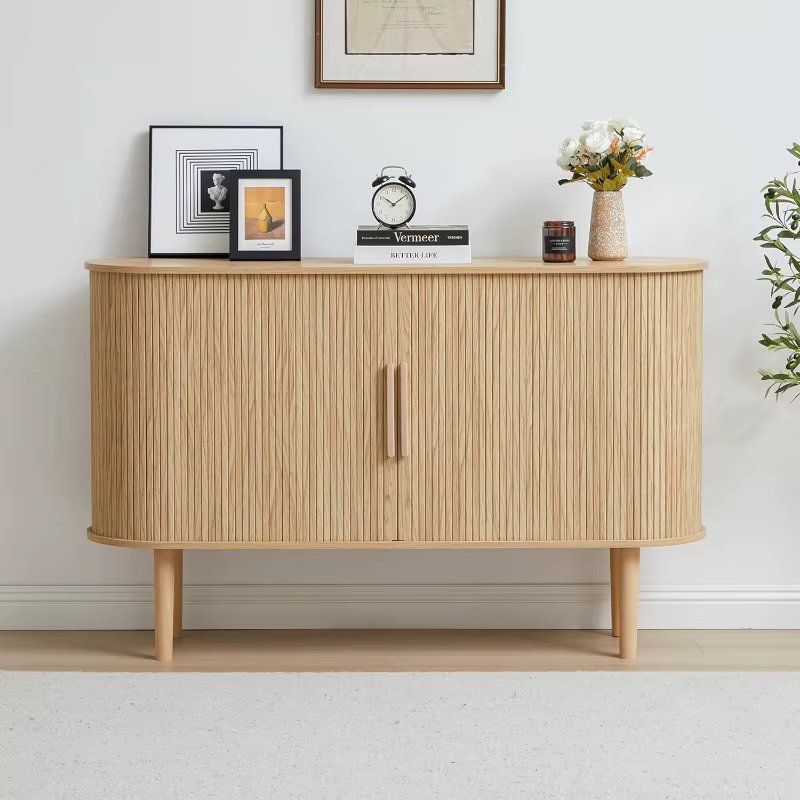 53''Sideboard Buffer Cabinet with Fluted Slide Doors, Modern Credenza Storage Cabinet, Tamour Bar Cabinet Console Table for Livi