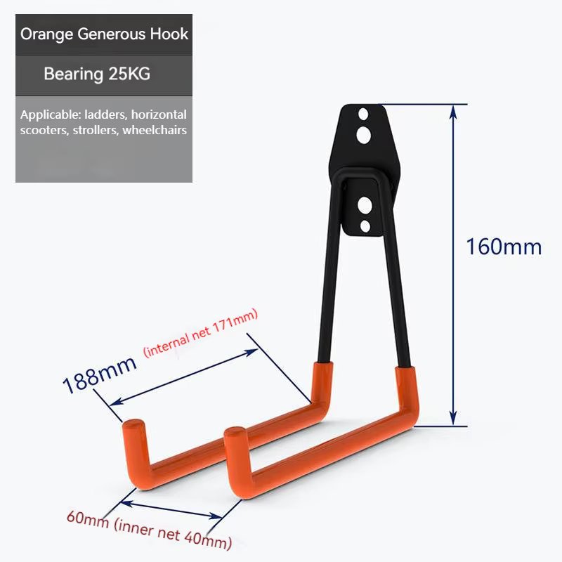5 Size Heavy Duty Metal Hook Garage Organizer Wall Mount Anti-slip Bicycle Hanger Hooks Storage Hook For Ladders Garden Tool