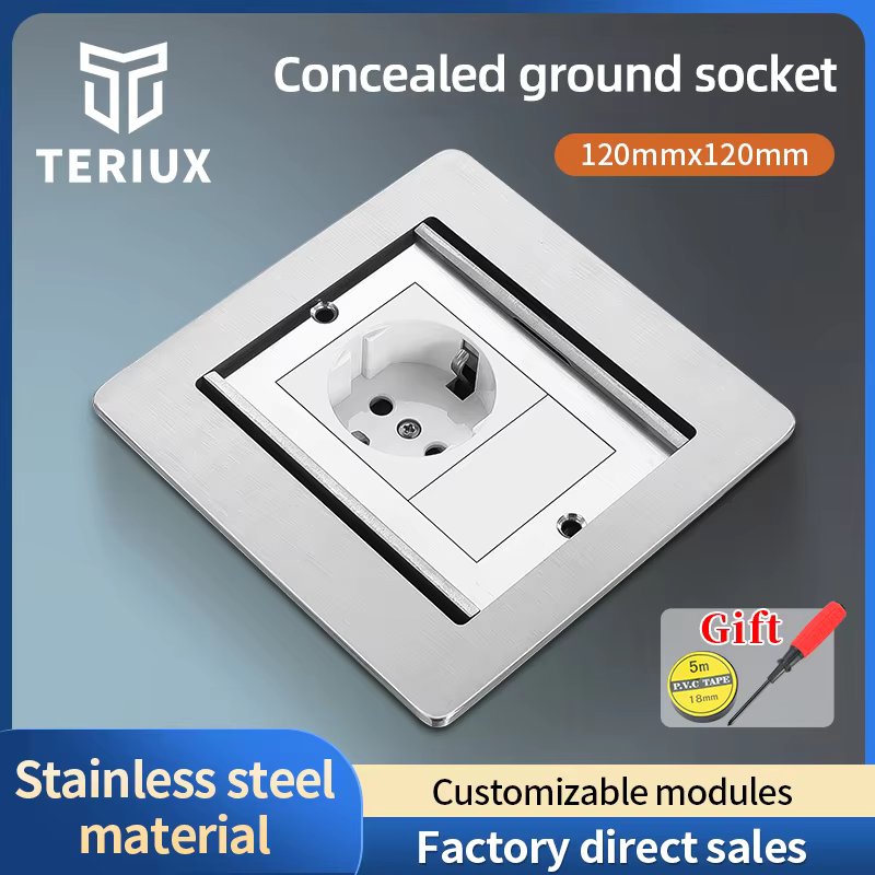 Factory Direct Sales Double Door Open Type Floor Plug Silver stainless steel floor receptacle home  use recessed socket