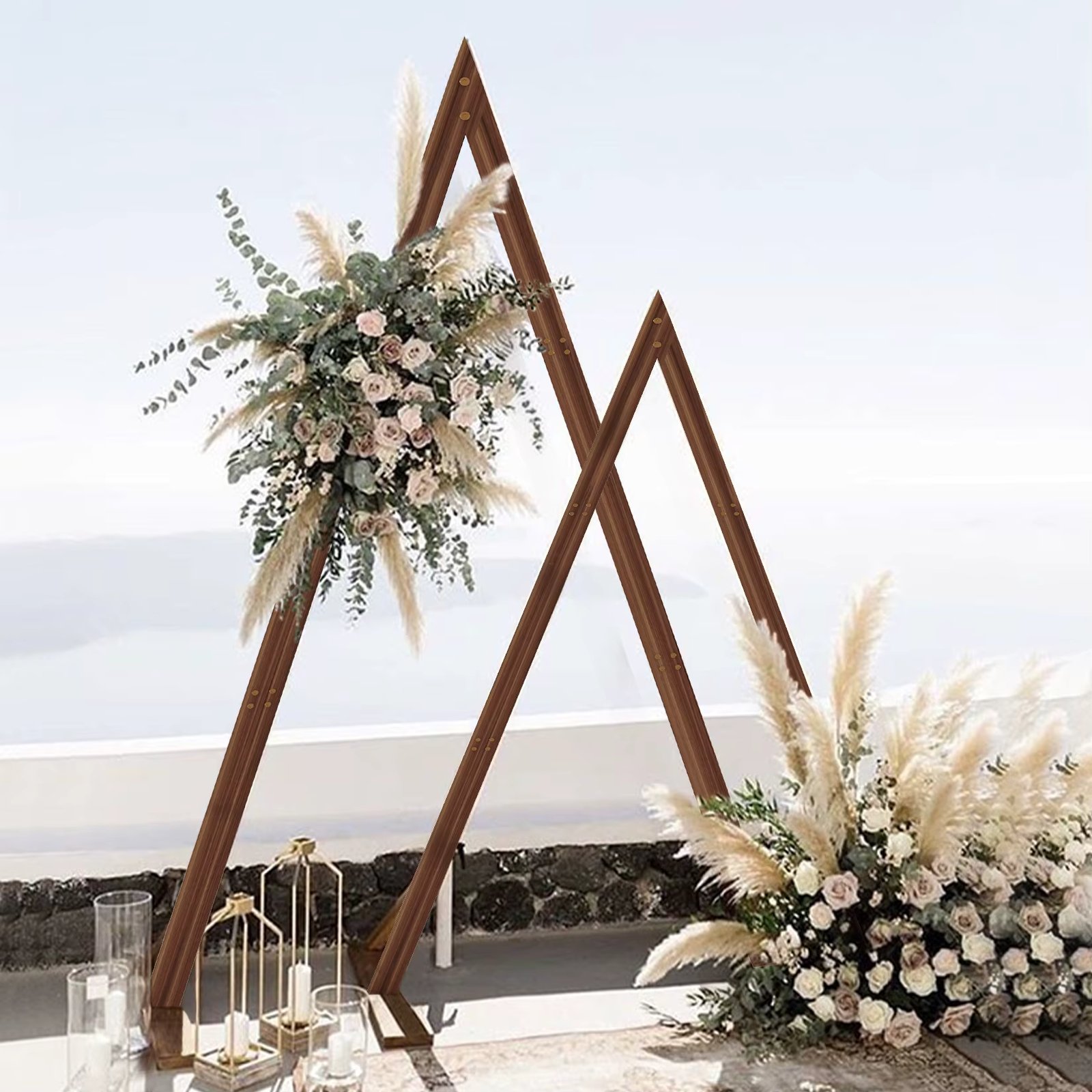 2 Pack Wooden Wedding Arch Stand Triangle Arbor Frame Backdrop Balloon Archway Stand