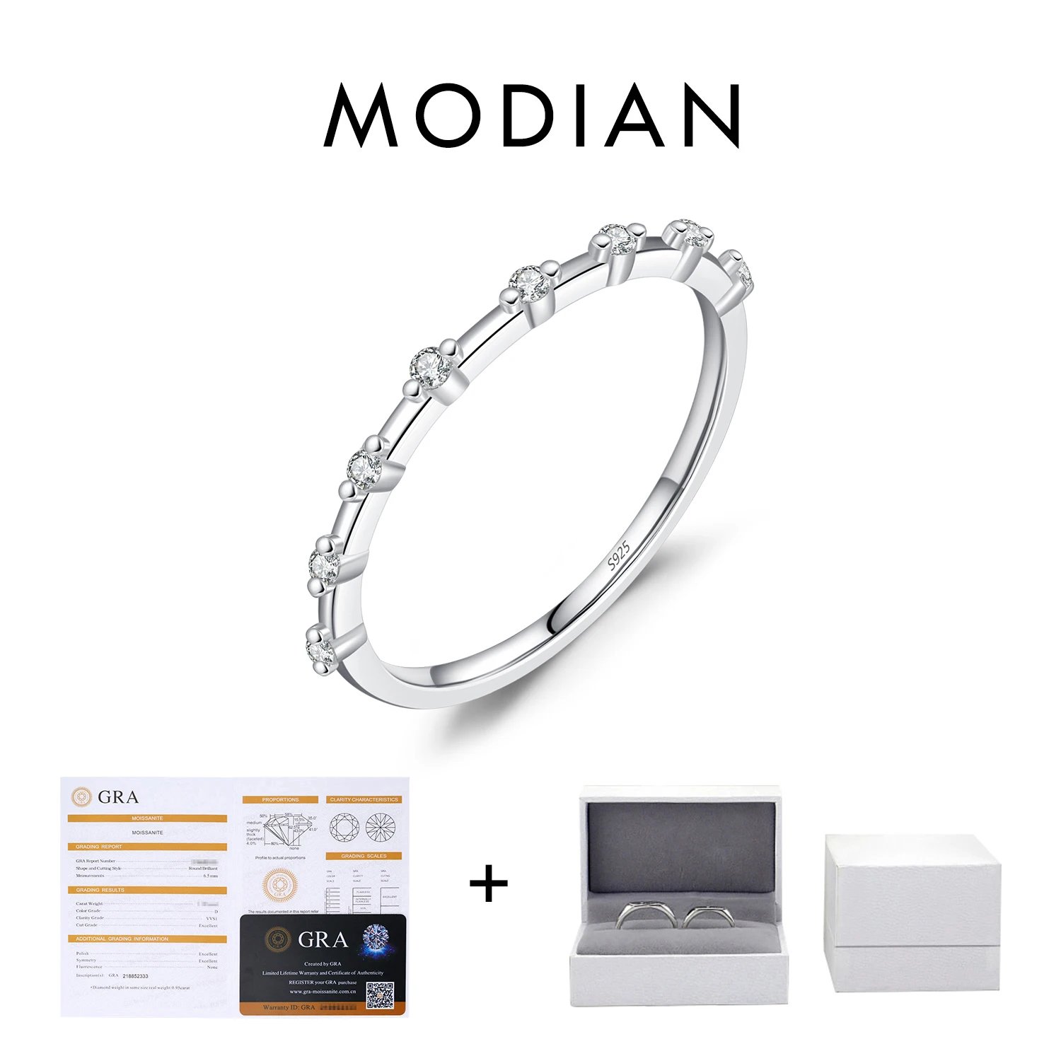 MODIAN D Color Moissanite Wedding Band 925 Sterling Silver Eternity Rings Lab Diamond Stackable Exquisite Jewelry For Women Gift