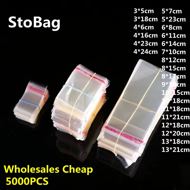 StoBag 5000pcs Wholesales Transparent Self Sealing Small Poly OPP Plastic Bags Jewelry Gift Packing Self Adhesive Candy Custom