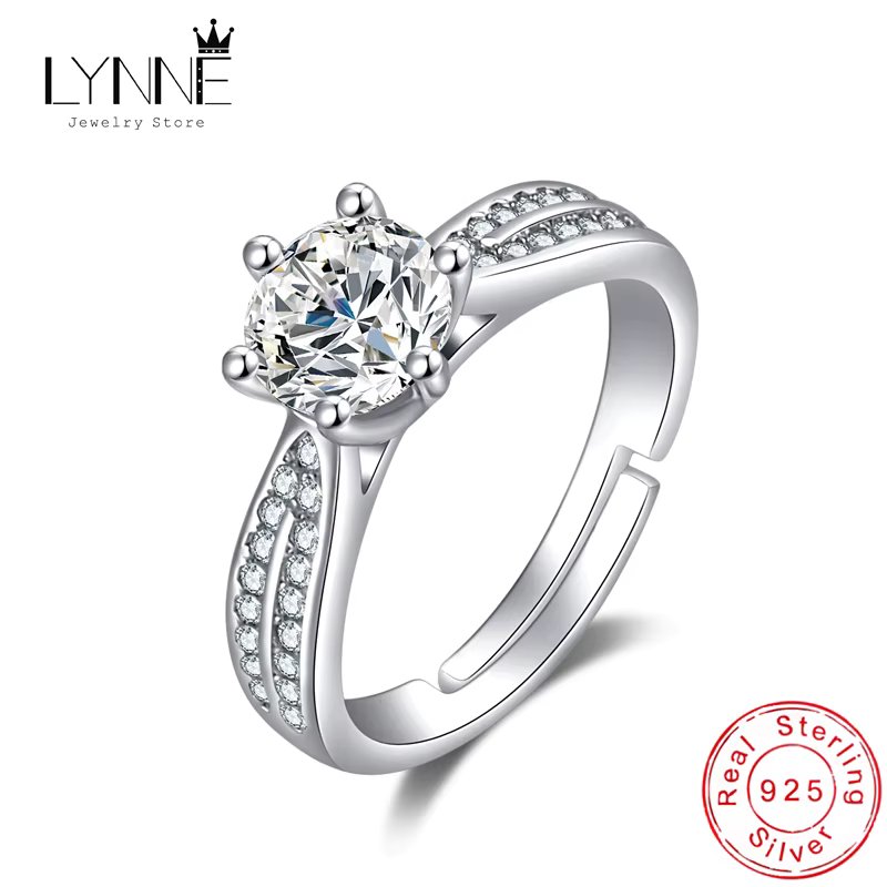 Fashion 925 Sterling Silver Cubic Zirconia Fine Rings Women Jewelry Crown Round Rhinestone Wedding Adjustable Open Finger Ring