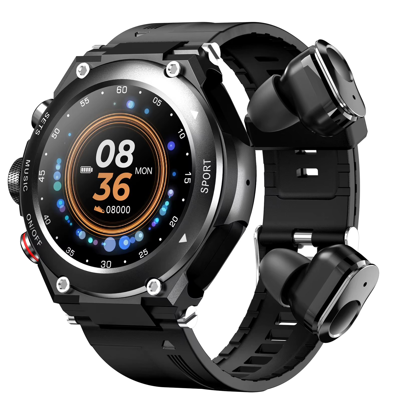 Smart Watch with Wirelessly Earbuds 2 in 1 Activity Bracelet BT Earphones MP3 Music Call Fitness Tracker Heart Rate SleepMonitor