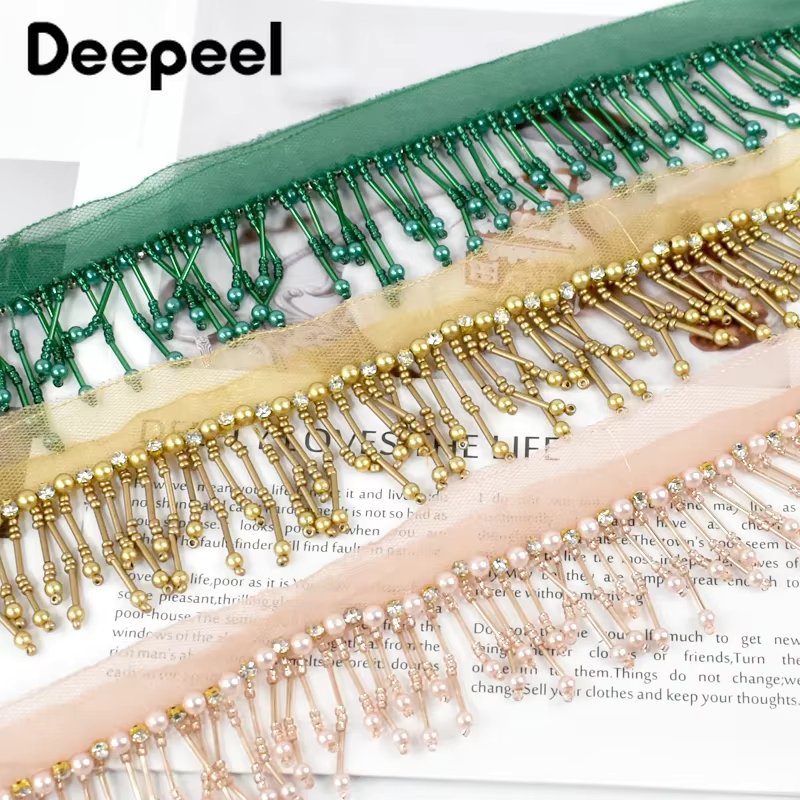 1/2Yards Deepeel 5cm Beaded Sequins Tassel Latin Dance Dress Decorative Trim Fringe Lace Trimming Clothes Sewing Accessories