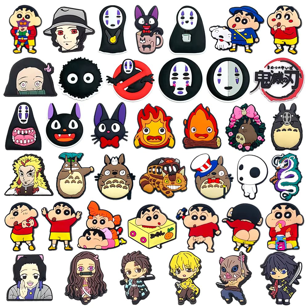 Cute 1PCS Cartoon Japan Anime Shoe Charms DIY B/W No Face devil Characters Decorate PVC Cool Accessories Pin Kid Girl X-mas Gift