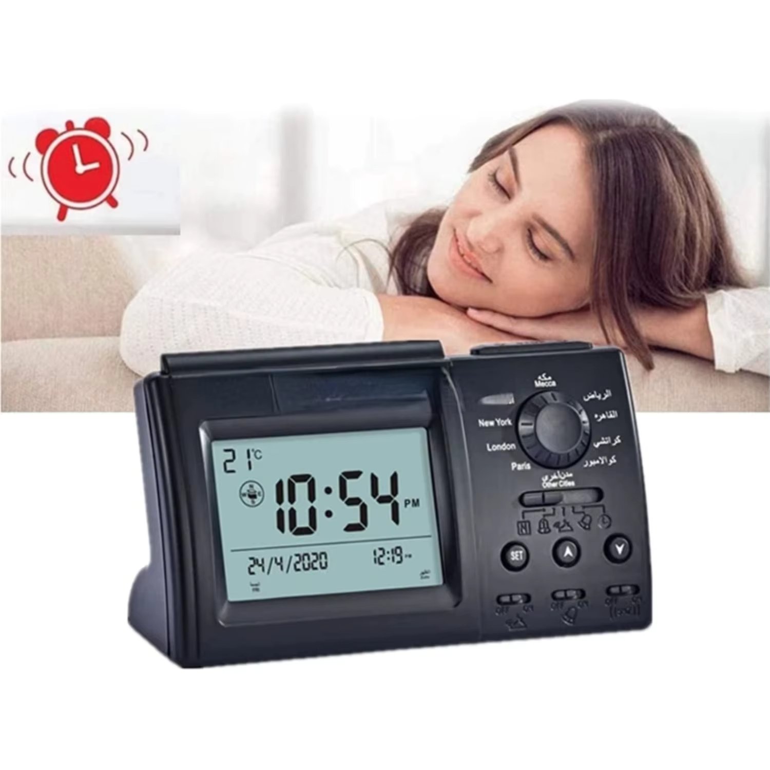 Islamic Azan Alarm Table Clock Muslim Alarm Digital Clock Church Prayer Gift Alarm Clock   Prayer bla Direction Y5GB