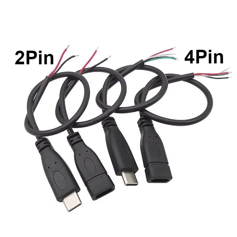 5Pcs 5V USB Type C Male Female Plug Power Supply Charger Connector 2Pin 4Pin USB-C DIY Repair Cable Welding Type Wire 0.3M 1M 2M