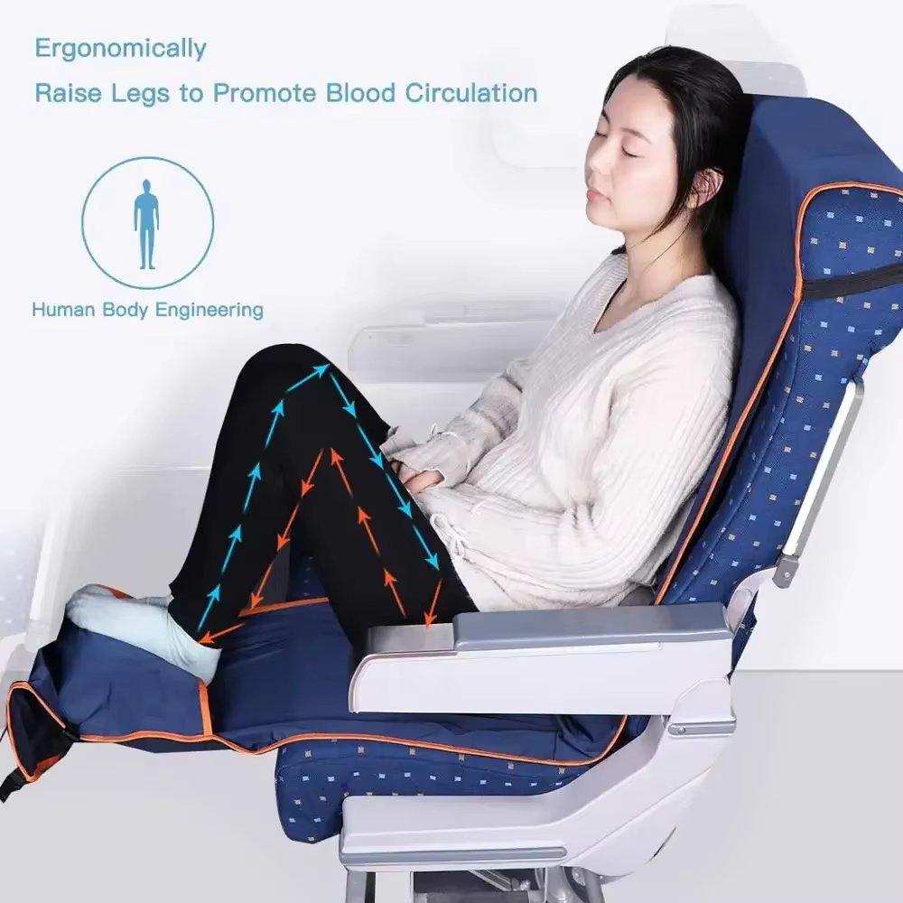 Adjustable Footrest Hammock with Inflatable Pillow Seat Cover for Planes Trains Buses Swing Chair Outdoor Chair Travel