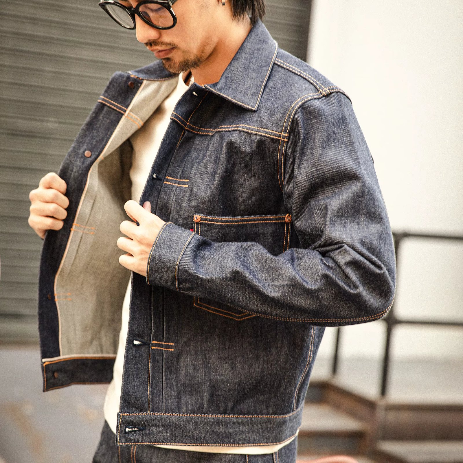 TYPE1-0001 Big Size 14oz High Quality Cotton Denim Jacket Casual Stylish Raw Unwashed Coat