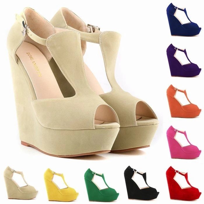 Large Size Women Sandals Peep Toe Wedge Platform Buckle Strap Sandal Fashion Summer Sexy 14cm Super High Heels Wedding Shoes