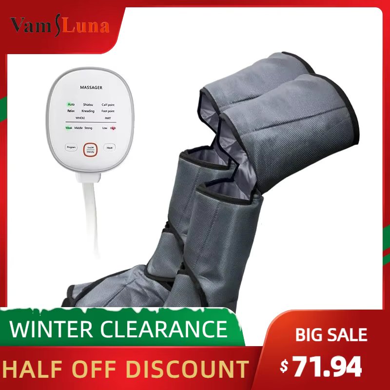 New Leg Air Compression Massager Heated for Foot and Calf Thigh Circulation with Handheld Controller 6 Modes 3 Intensities