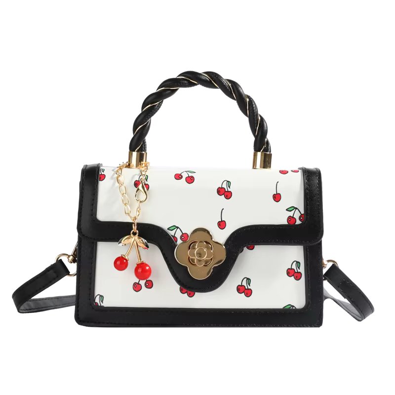 Sweet Crossbody Bag Fashion Cherry Print Top-Handle Ladies Luxury Square Shoulder Bag Women High Quality Sling Purse