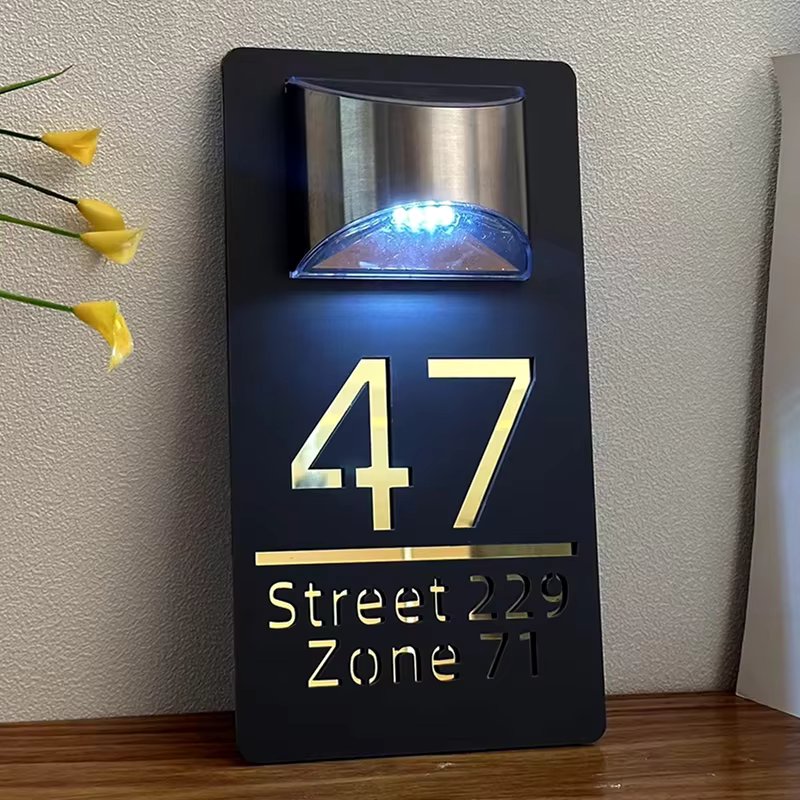 Personalized House Number Sign Solar Outdoor LED House Number Plate Double Layer Acrylic Doorplate Customized Dropshipping