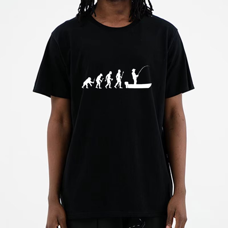 Funny Evolution Of Man And Boat Fish T-Shirts Men Fisherman Fish Short Sleeve Superior O-neck Tops Funny Fashion 100% Cotton Tee