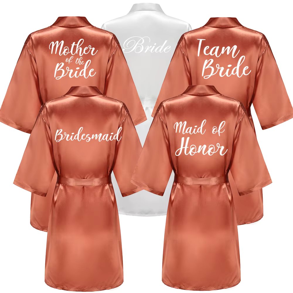 Caramel Bathrobe Bride Satin-Silk Robe Women Bridal Party Sister Team Mother Shower Gift Bridesmaid Wedding Short Robes JH5668