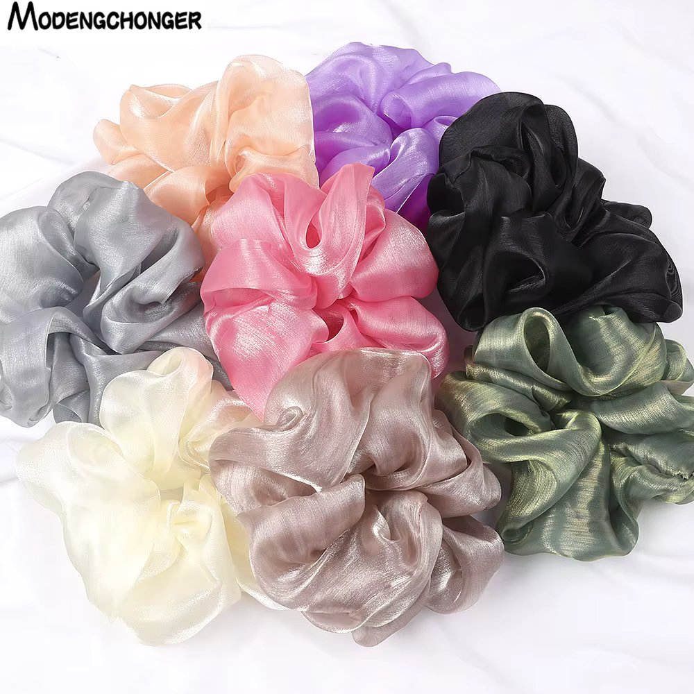 2020 New Fashion Oversized Hair Scrunchies Bright Silk Yarn Large Intestine Hair Ring Small Fresh Solid Color Hair Accessories