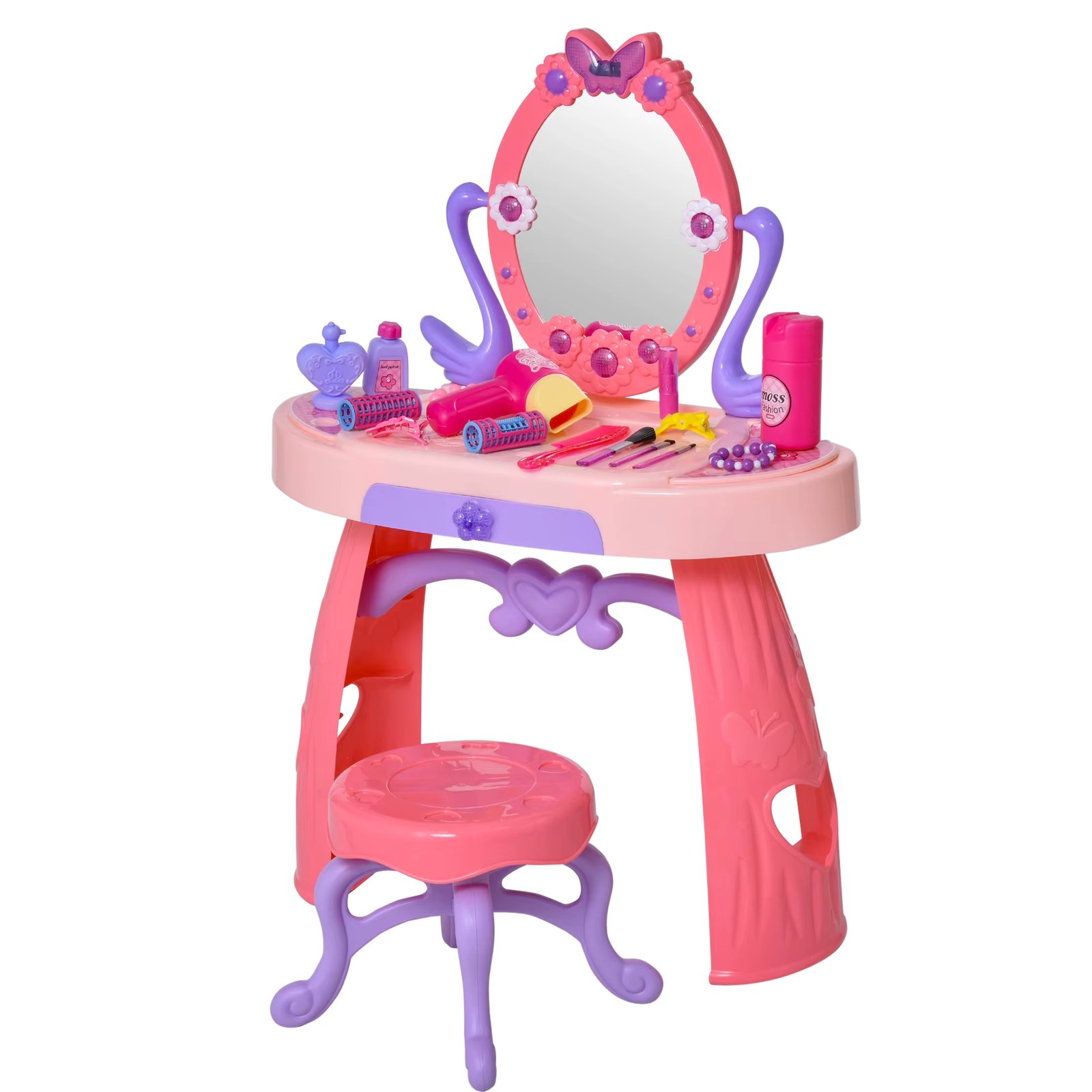 HOMCOM + 3 year old girls vanity set with stool music function lights includes 29 PCs 49,5x23,5x69.5 cm pink