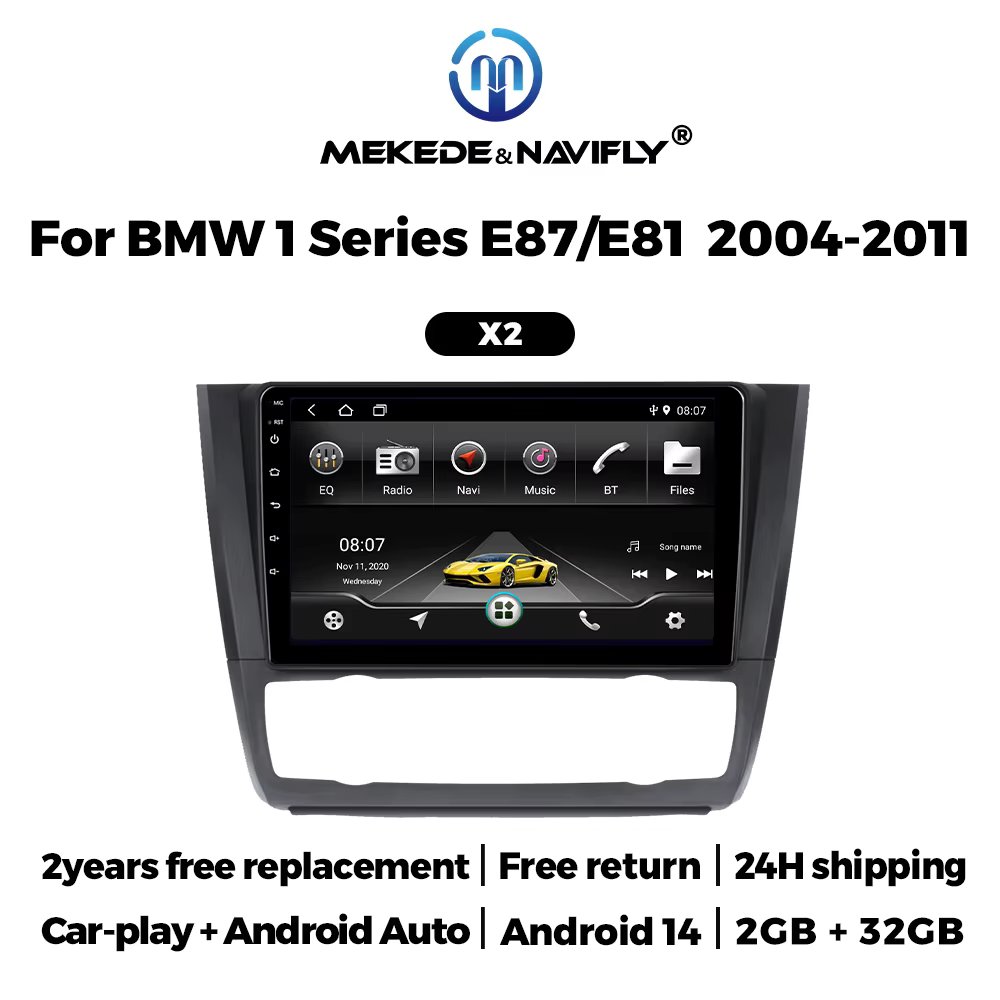 NaviFly 2 Din Head Unit Wireless CarPlay Android Auto Car Radio For BMW 1 Series E81 E82 E87 E88 2004-2012 GPS Stereo Player BT