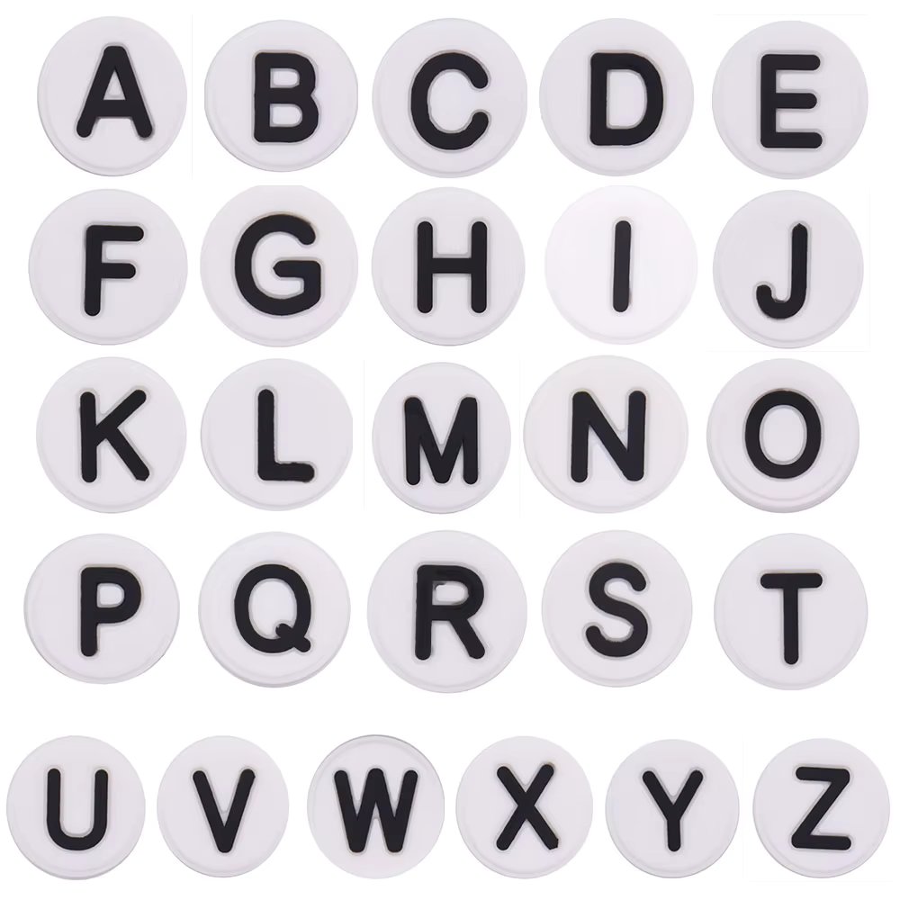Single Sale 1PCS PVC Cute Cartoon Shoe Charms Kawaii Circle White 26 Alphabet Letter Sandals Shoes Accessories Decoration