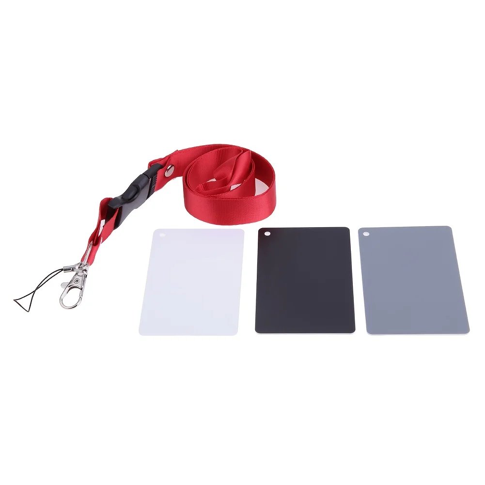 3-in-1 Balance Card - 18 Degree White, Black, Grey S-Size with Neck Strap Custom Calibration Gray Card for Digital Cameras, DSLR