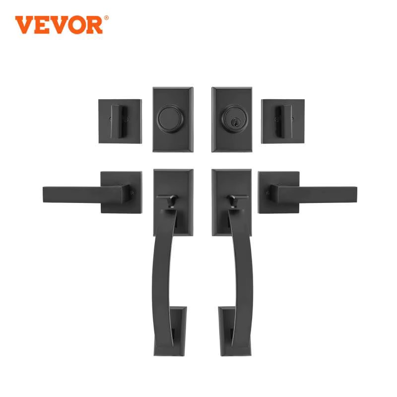 VEVOR Double Door Handle Set Matte Black Arched Door Lever, Double Front Door Handle Set with Reversible Handle Lever