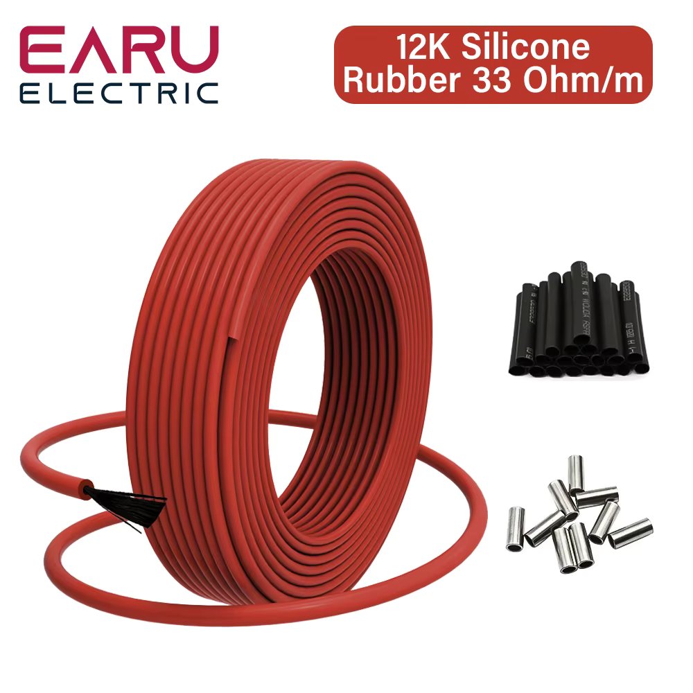 5-200 Meters Infrared Warm Floor Cable 12K 33ohm/m Electric Carbon Heating Wire Coil 3.0mm Fiber Wire Floor Hotline Thickening