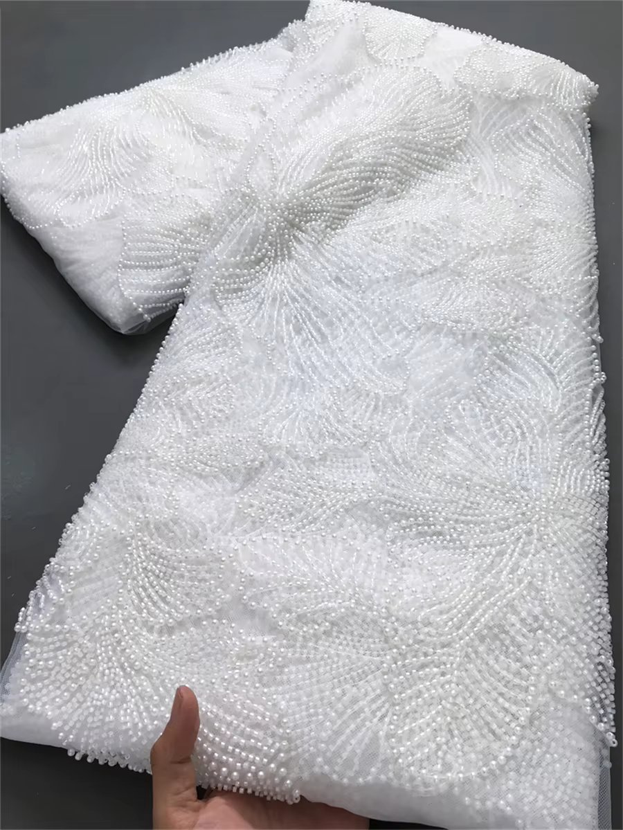 Latest French Mesh Lace Beads Fabric High Quality African Nigerian Tulle Mesh Lace Luxury Wedding Dresses For Women,2.5yards4034