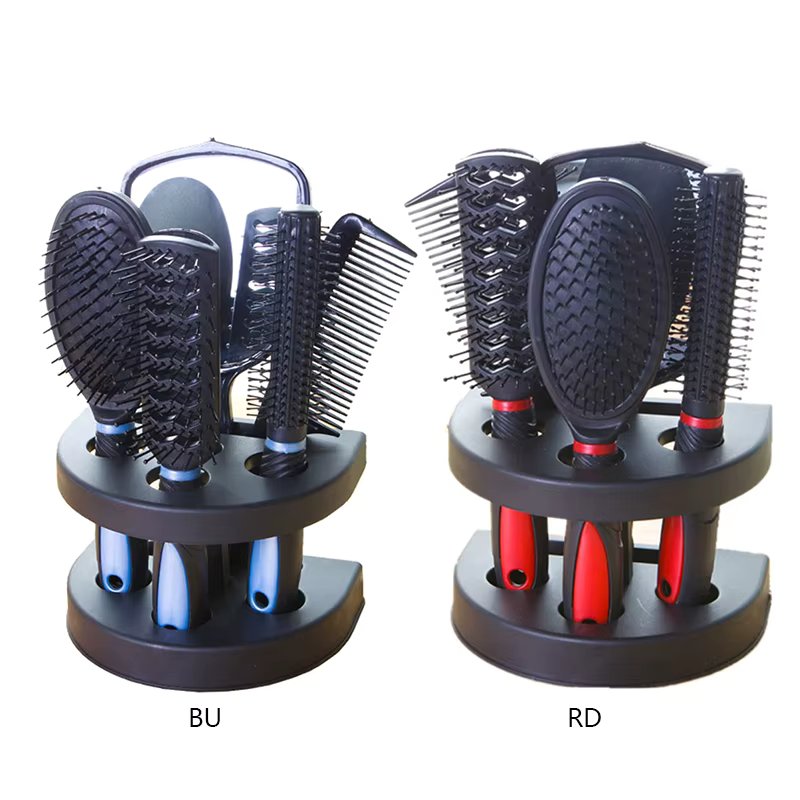 5-Pack Comb Brush Set with Mirror Hair Brush Holder Professional Massage Comb Cosmetic Hair Styling Tool Set