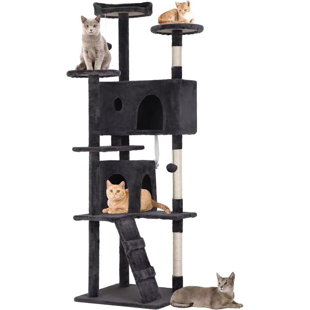 70in Cat Tree Tower, Multi-level Furniture Activity Center with Grab Post, Vertical House Apartment, Cat Pet Game House