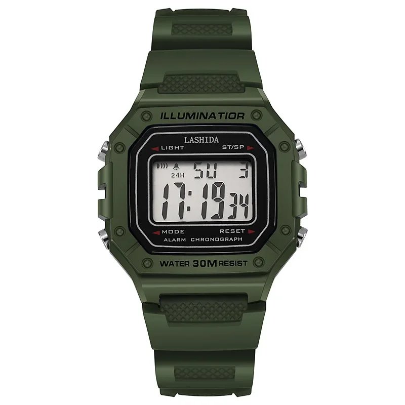 LED Display Electronic Watch Sports for Men Luxury Brand Army Green Mens Watches Waterproof Silicone Watchband Wristwatch