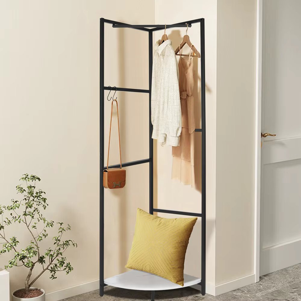 Metal Corner Coat Rack Garment Rack Entryway Clothes Rack Hall Tree with Hanging Rail Freestanding
