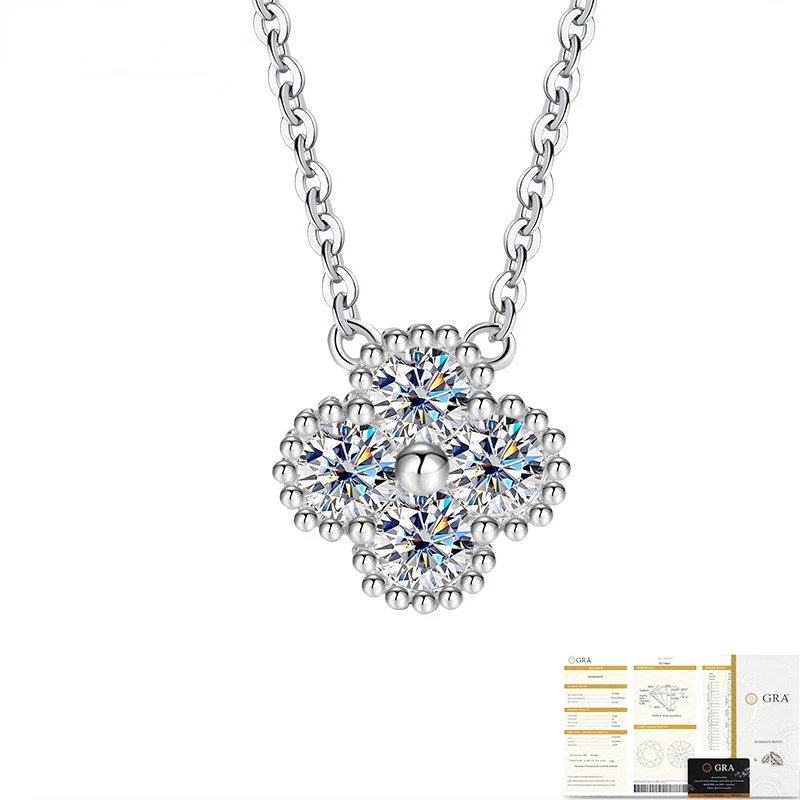 Trumium 1.2CT Moissanite Necklaces for Women 925 Sterling Silver Diamond Lucky Clover Pendants Necklaces Fine Jewelry Wholesale
