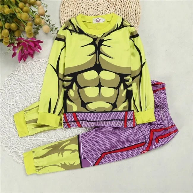 Children Clothing Set Baby Boys Cartoon Hulk Iron Man Captain America Spider Man Print Costume Pajamas Sets Girls Kids Sleepwear