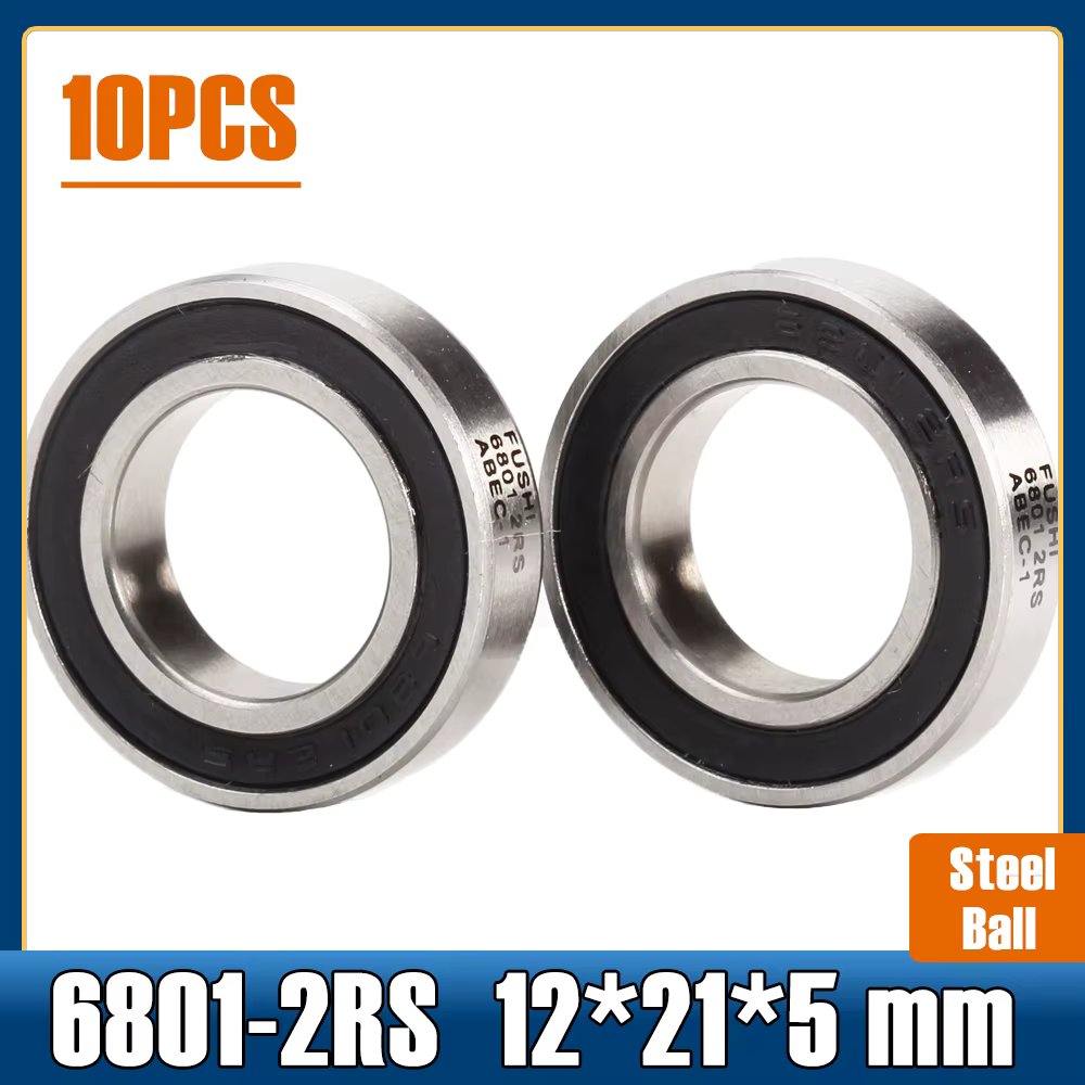 6801 2RS Bearing 12*21*5 mm ( 10 PCS ) Metric Thin Section 61801RS 6801 RS Ball Bearings 6801RS