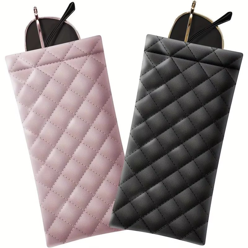 1/2Pcs Portable Squeeze Eyeglasses Case - PU Leather Soft Sunglasses Bag Pouch,Sunglasses Eyewear Organizer Holder