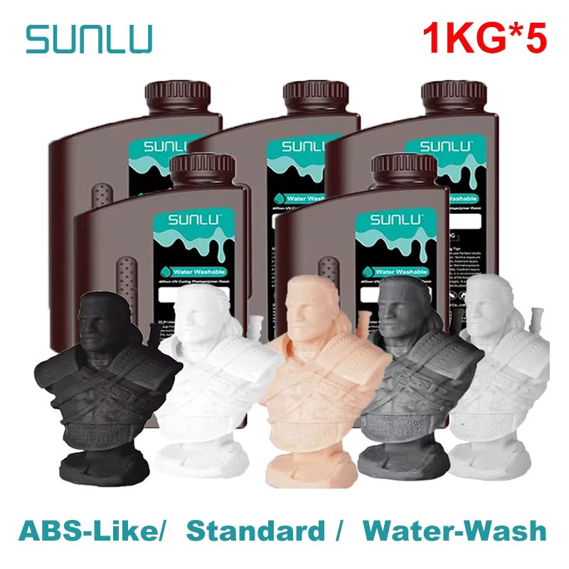 SUNLU 5KG ABS-Like/ Standard / Water-Wash 3D Resin 405nm UV Resin For most SLA/DLP/LCD 3D Printer Material UV Sensitive 1kg