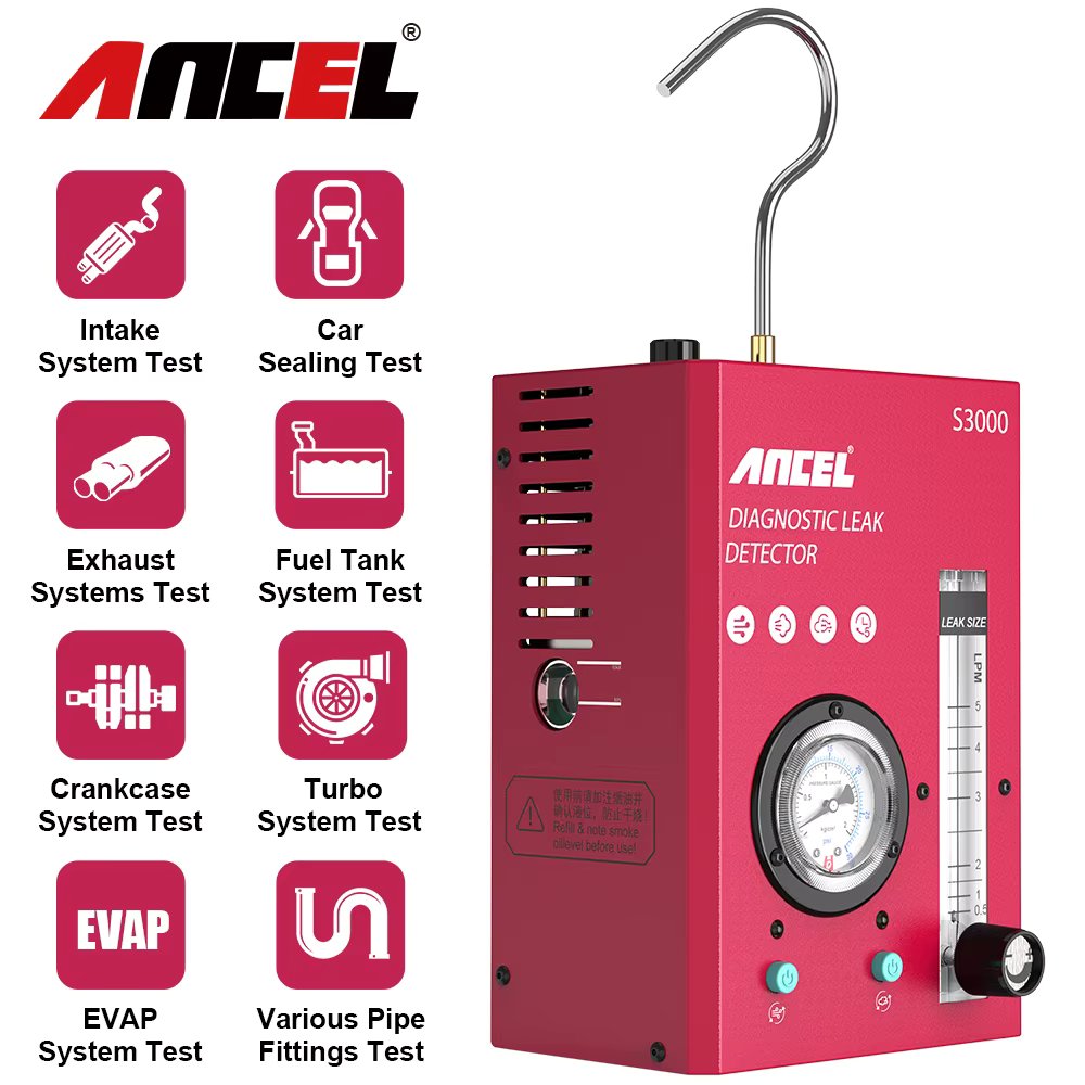 ANCEL S3000 Car Motorcycle Smoke Leak Detector Gas Pipe Leakage Analyzer Oil Pipe Generator EVAP Vacuum Leakage Diagnostic Tool