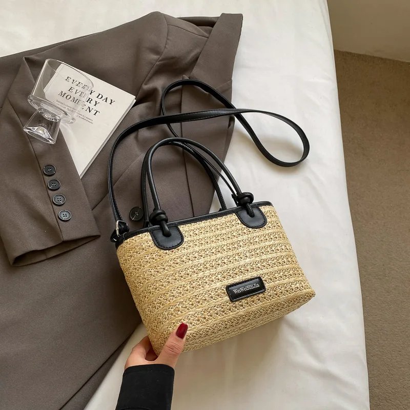 MOODS Straw Woven Design Top-Handle Bags Women Rainbow Color Summer Beach Shoulder Crossbody Bags 2024 Luxury Designer Handbags