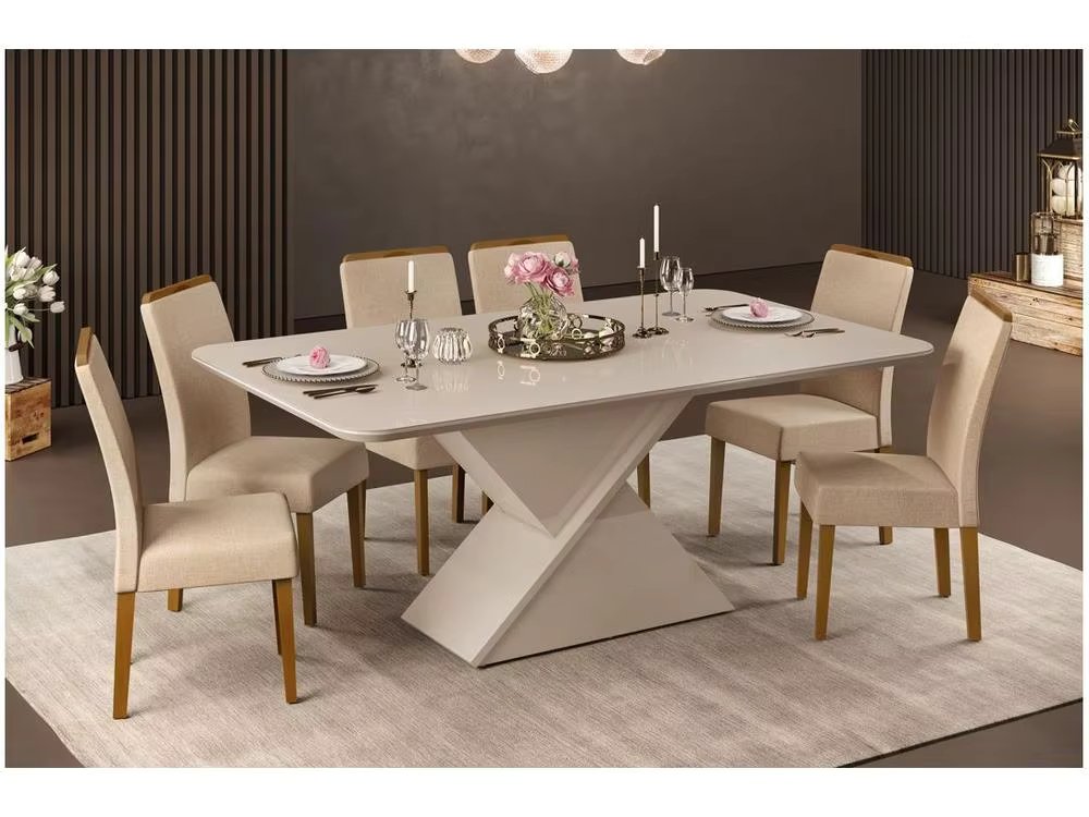 Dining Table 6 Chairs Rectangular Off White and Sahara DJ Furniture Firenze