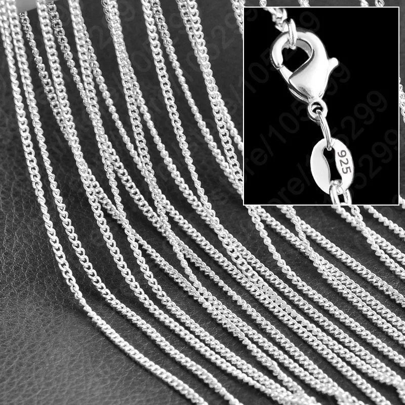 Hot Sale Popular Nice Flat Curb Chains Necklace With Lobster Clasps 925 Pure Sterling Silver Woman Girls Jewelry 10PCS