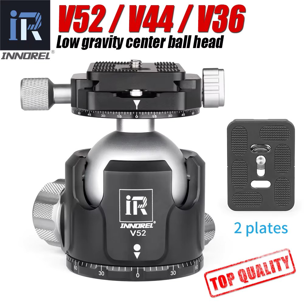 INNOREL V52 / V44 / V36 Tripod Low Gravity Center Dual Panoramic Ball Head for Digital SLR Cameras, with Quick Release Plate