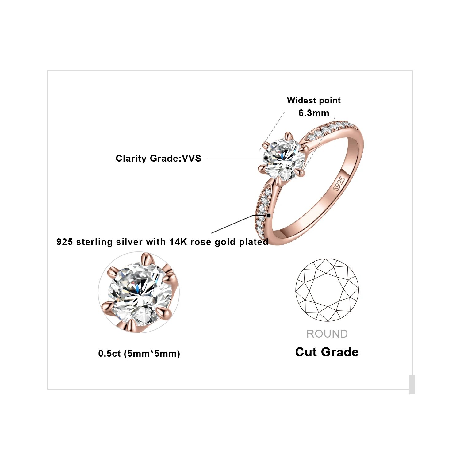 JewelryPalace Moissanite D Color 0.5ct 1ct 1.5ct 2ct 3ct Round S925 Sterling Silver Wedding Engagement Ring for Women